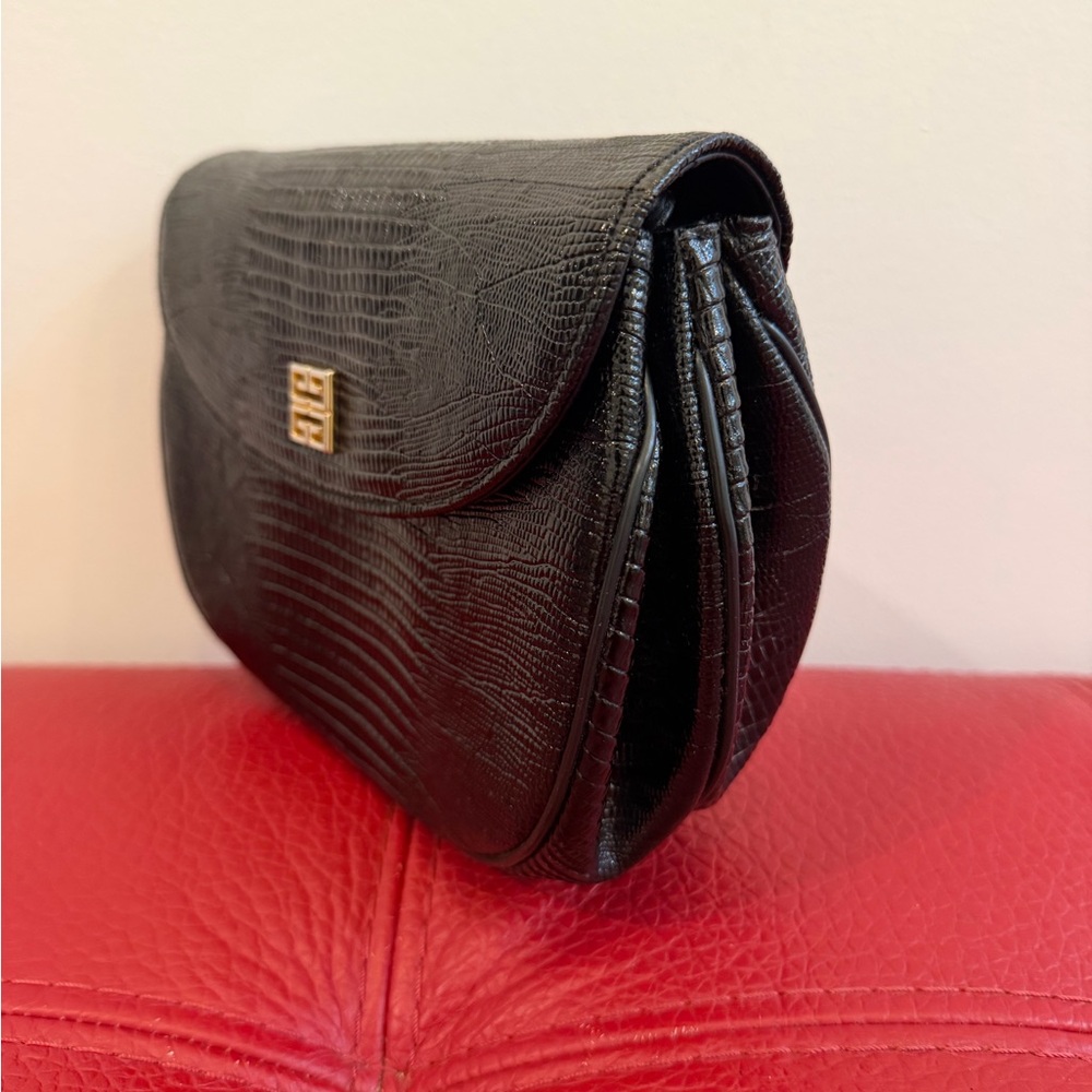 Elegant Vtg Givenchy Paris Black Embossed Lizard Women's Handbag Clutch - Picture 2 of 13